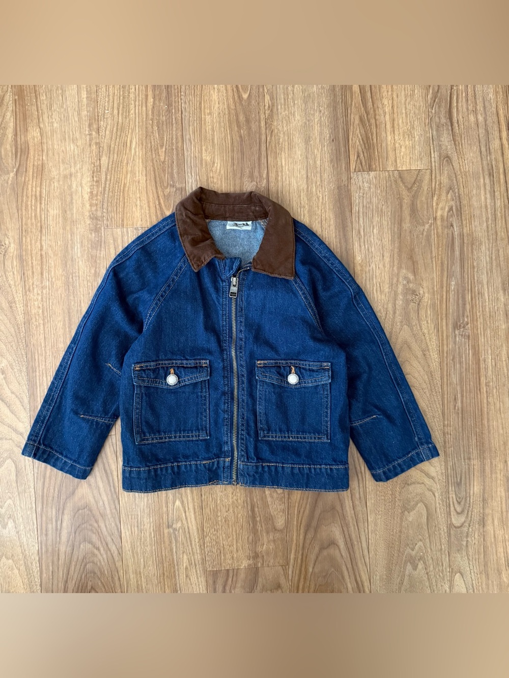Cotton On Kid’s Blue Denim Jacket with Brown Corduroy Collar